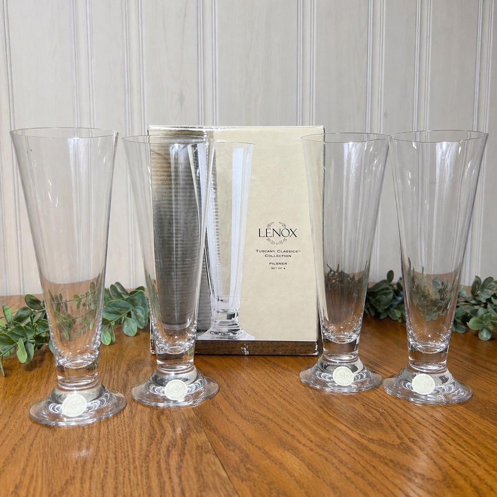 Lenox Tuscany Classics Crystal Pilsner Glasses Set 4 Austria 18.5oz NOS